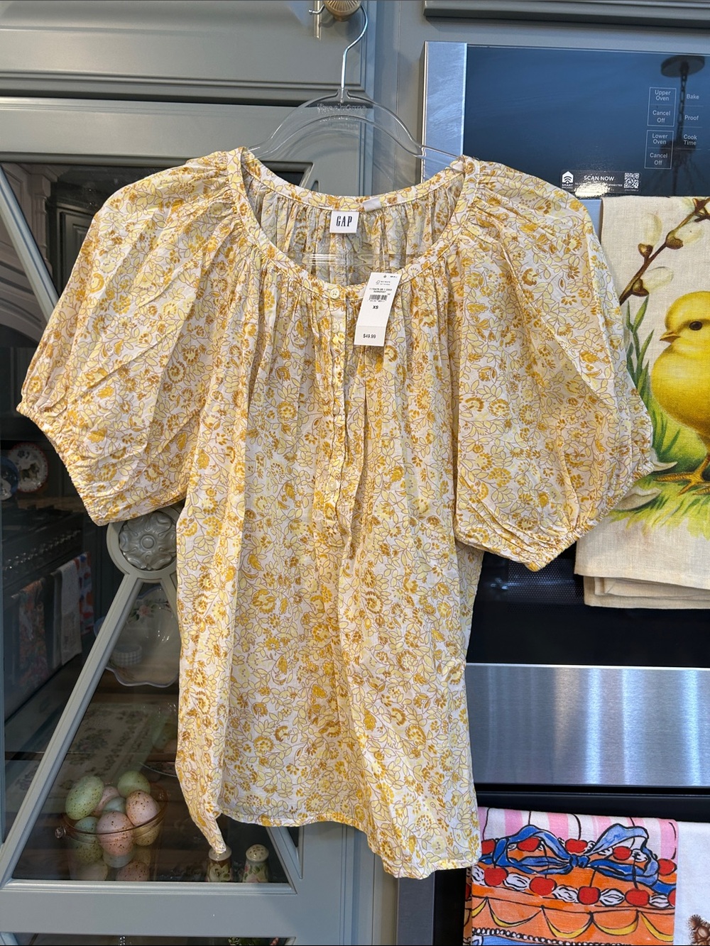 GAP Yellow and White Floral Puff-Sleeve Peasant Top NWT Retro Vintage